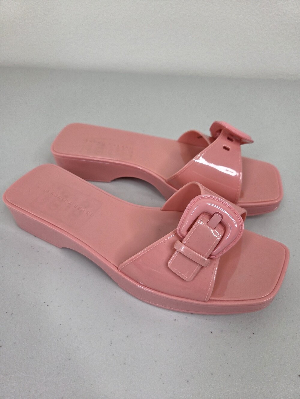 Veronica Beard Davina Patent Pink Buckle Jelly Slide Sandals